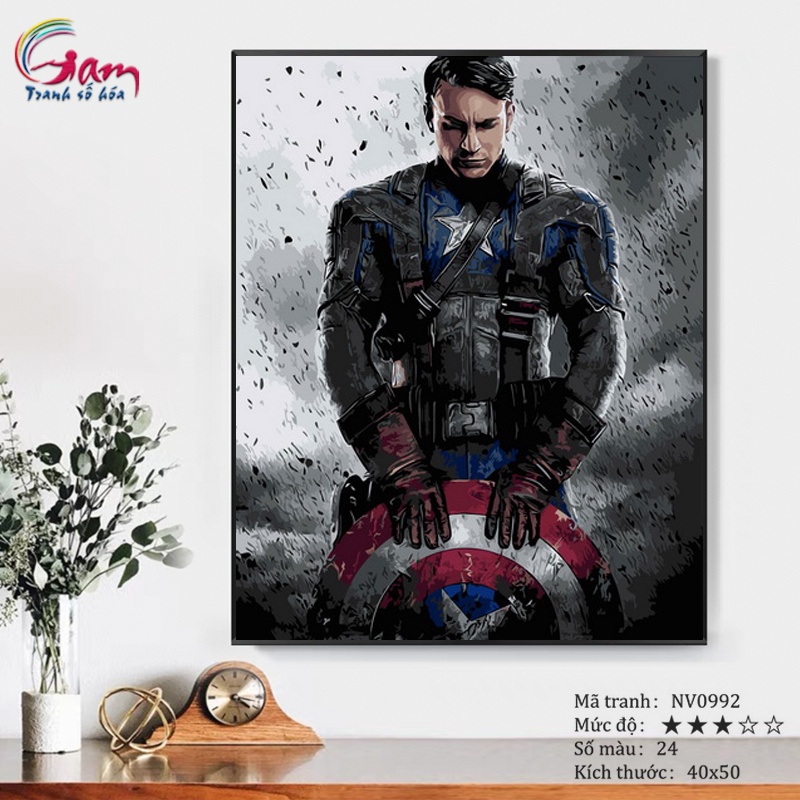 Tranh số hoá Gam Marvel Captain America căng khung 40x50cm NV0992