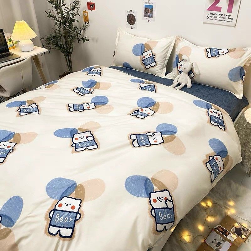 Bộ Chăn Ga Gối Bé Gấu Mập Cotton Poly