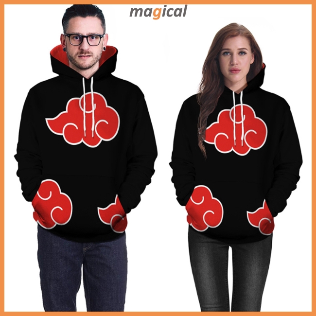 Áo hoodie thời trang unisex có nón tay dài in biểu tượng nhóm Akatsuki truyện Naruto