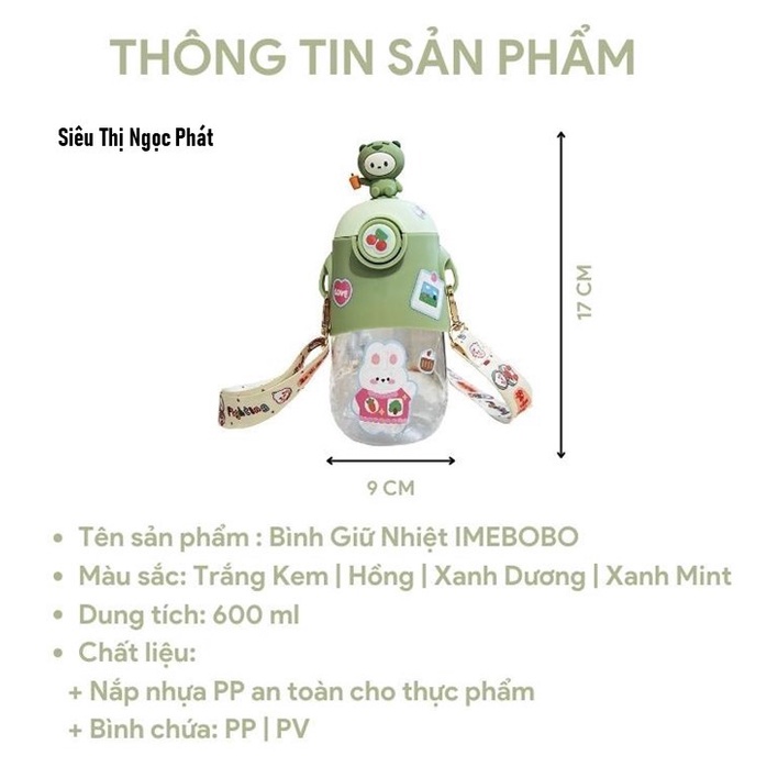 Bình Nước Gấu Ngộ Nghĩnh cho bé_Có Quai Đeo_650ML_Kèm Sticker dán