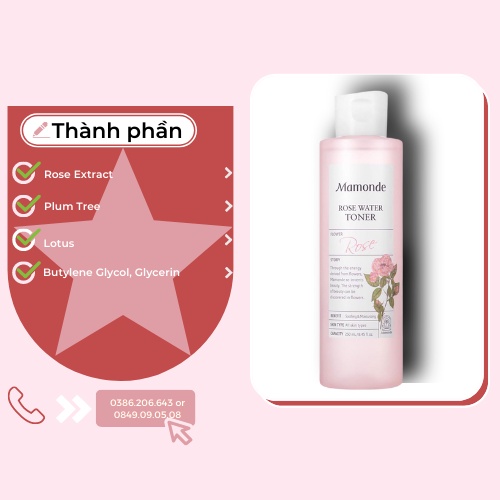 Nước Hoa Hồng Mamonde Toner 150ml, 250ml TN1953 | WebRaoVat - webraovat.net.vn