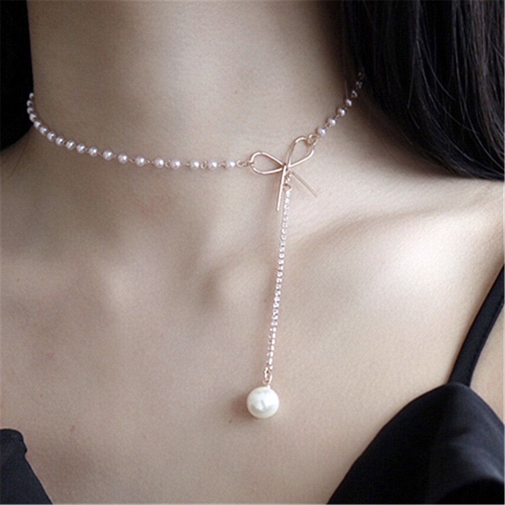 Dây chuyền ngọc trai đính nơ