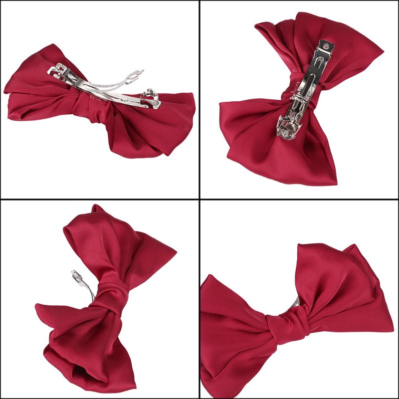Kẹp Tóc Nơ Vải Satin Màu Trơn Phong Cách Lolita Nhật Bản
