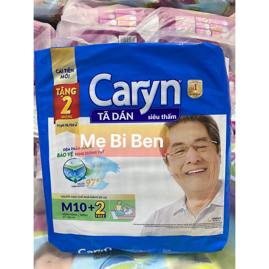 [MẪU MỚI M10+1] Tã Bỉm Dán Caryn người lớn size M10 miếng