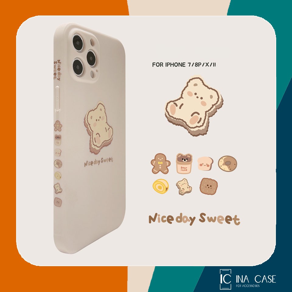 Ốp lưng iphone - Ốp iphone cạnh vuông hình gấu bánh quy iphone 5/5s/6/6plus/6s/6s plus/6/7/7plus/8/8plus/x/xs/xs max/11/