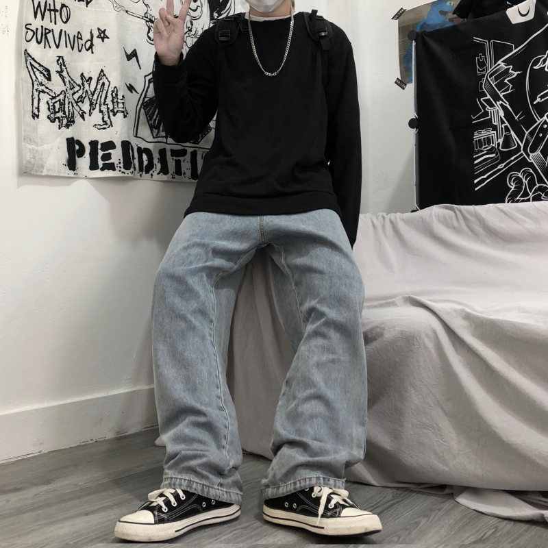 Quần Jean Nam Dáng Rộng Ống Suông Cá Tính Thời Trang Phong Cách Harajuku