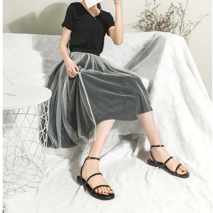 Giày sandal đế phẳng mũi tròn thiết kế quai đan  thoải mái thời trang cho nữ mã LNS38