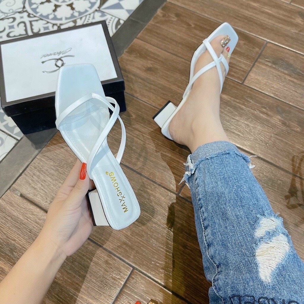 Guốc nữ quai kẹp cao gót đế vuông 3 phân da mềm đi chơi đi làm sang chảnh