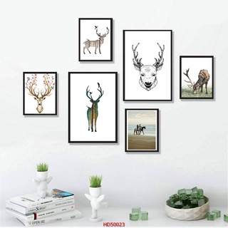 [KHỔ LỚN] SET 6 Tranh Laminate Tráng Gương - Tranh Treo Tường Phong Cách Bắc Âu-Scandinavian Sừng Hươu
