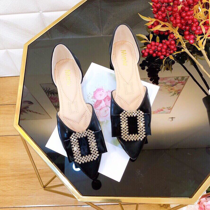 Giày búp bê nữ thời trang, sục nữ mang êm chân da bóng mũi nhọn chuẩn size từ 35-40 gót cao 2p màu vàng | BigBuy360 - bigbuy360.vn