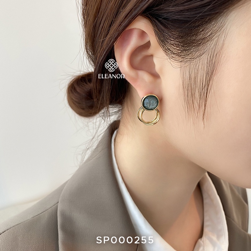 Bông tai nữ đá xanh Eleanor Accessories khuyên tai tròn chuôi bạc 925 phụ kiện trang sức thời trang đẹp