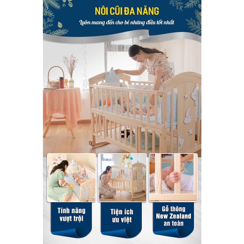 Giường cũi trẻ em, nôi cũi gỗ đa năng gồm cũi 2 tầng, màn , đệm , quây xung quanh cho bé -PAULO STORE