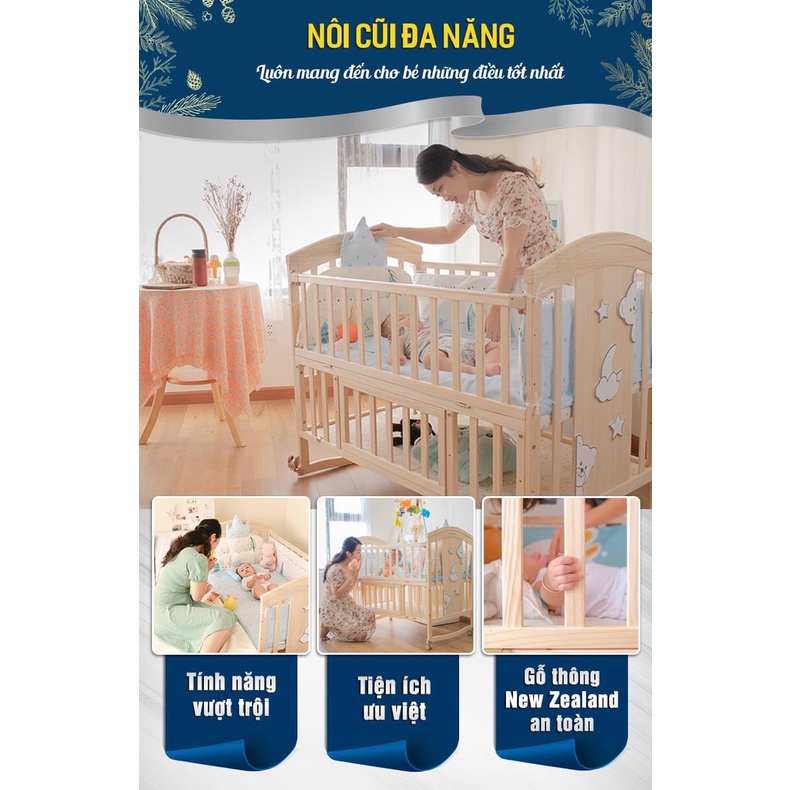 [ CŨI + MÀN +QUÂY + NỆM + GỐI ] CŨI GIƯỜNG ĐA NĂNG CHO BÉ, CŨI GỖ 6IN1, NÔI CŨI GẤP GỌN CHO BÉ