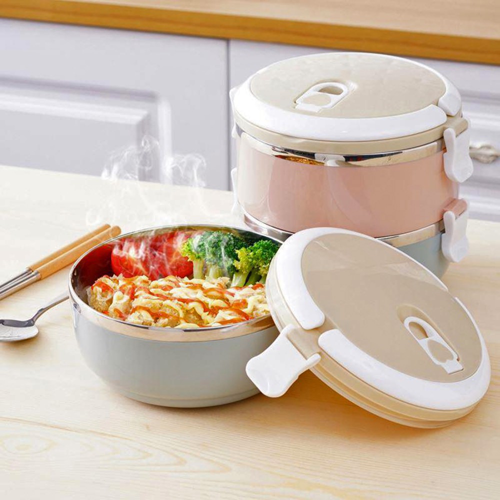 Cặp lồng 2 tầng ruột inox - Cặp lồng cơm lúa mạch ruột inox 2 tầng - Hộp cơm ăn trưa 2 tầng (Màu Ngẫu Nhiên)