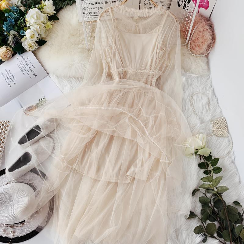 M21 - Đầm công chúa Ulzzang tay bồng dáng dài phối lưới bo eo xinh xắn (5 màu) | BigBuy360 - bigbuy360.vn