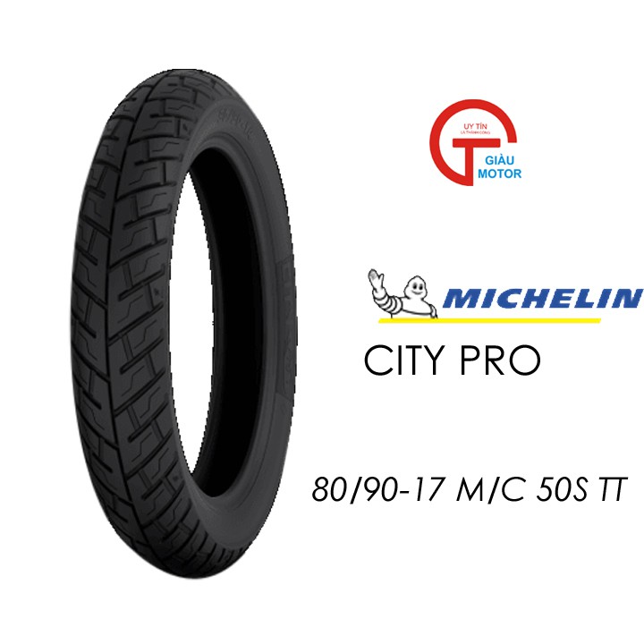 Vỏ lốp xe máy 80/90-17 M/C CITY PRO 50S TT Hãng Michelin Thái Lan gai CITY PRO xài ruột