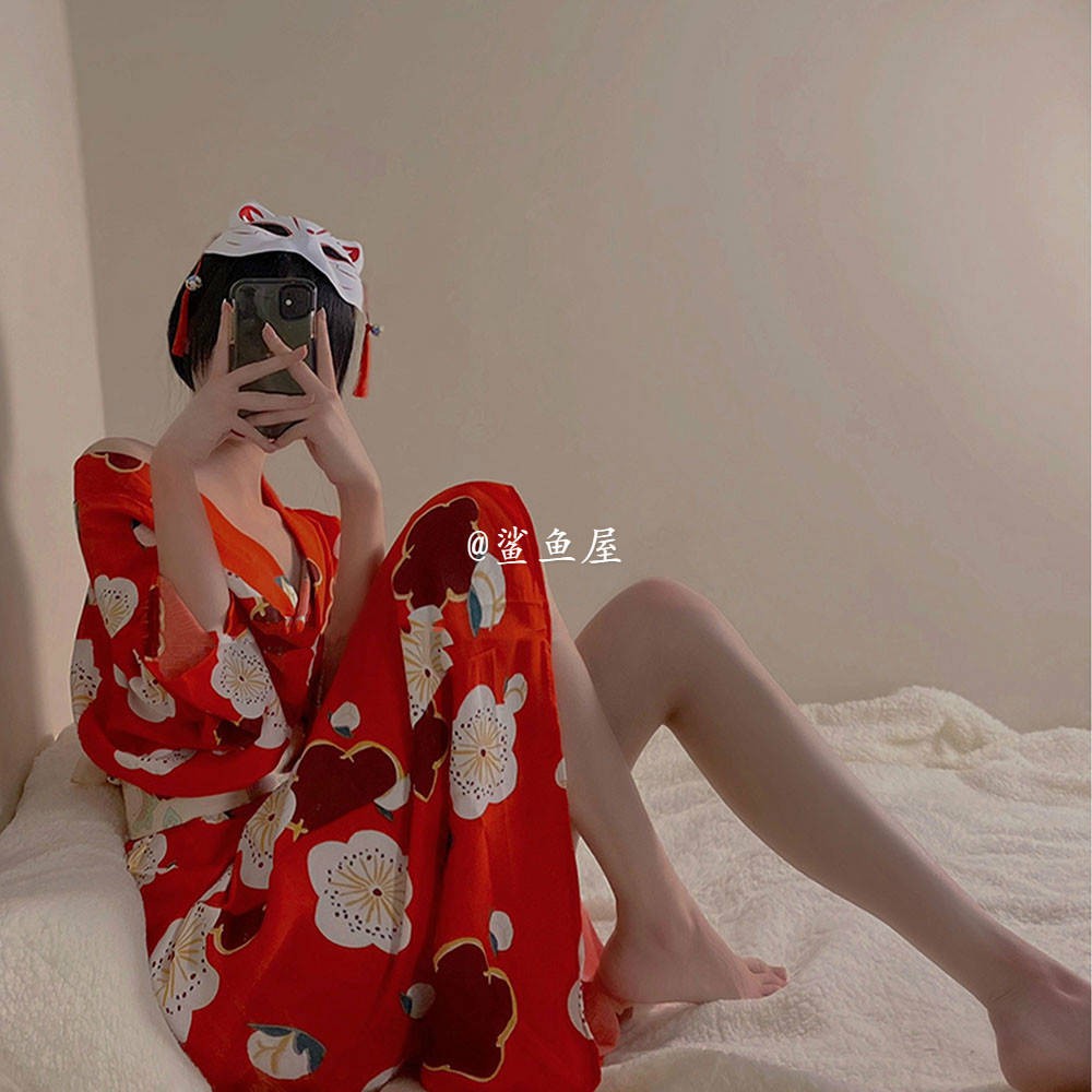 quyến rũ&kích thích& ❁Red Cherry Blossom Kimono Girl Pyjama Cos Nhật Bản Spa Áo choàng Nhật Bản Retro Cải thiện Trang ch