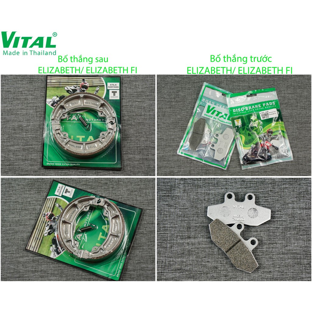 Bố thắng sau + trước  ATILA , ELIZABETH, SANYANG  hiệu VITAL - Má phanh xe máy, bố thắng đĩa VITAL chính hãng Thái Lan