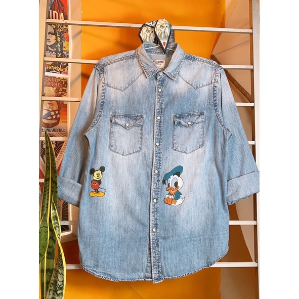 ❗️100% ❗Ảnh Thật, Sơ mi jean tay lỡ form rộng, áo jean custom/ Bum2hand