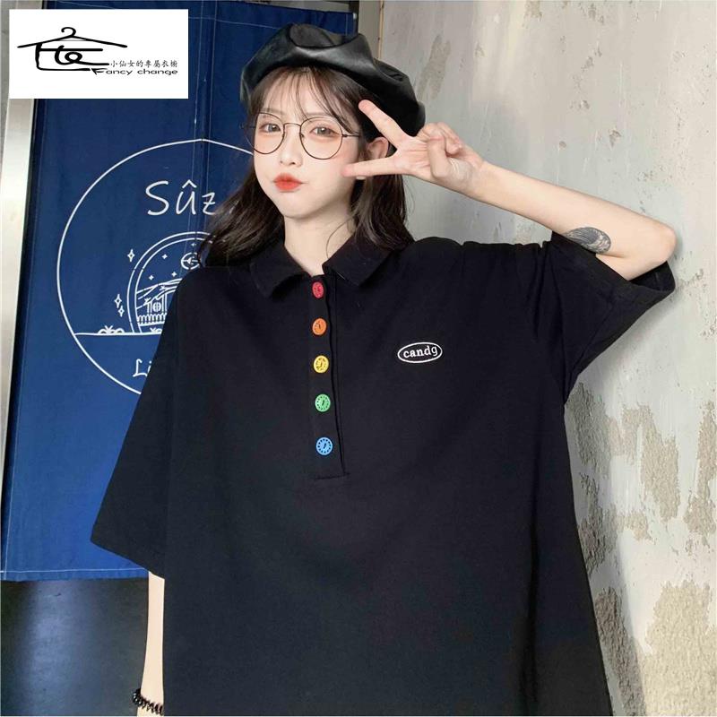 Áo Thun polo Ngắn Tay Form Rộng Phong Cách Harajuku Nhật Bản