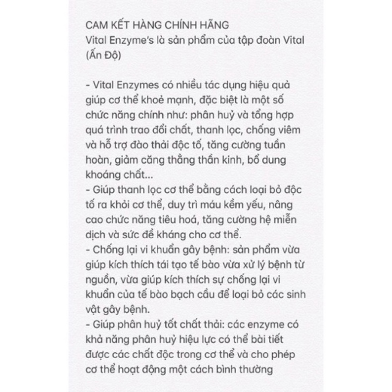 [Chính hãng] Vital Enzyme’s - hộp 30 gói - thanh lọc cơ thể hỗ trợ tiêu hóa bổ sung Enzyme tự nhiên