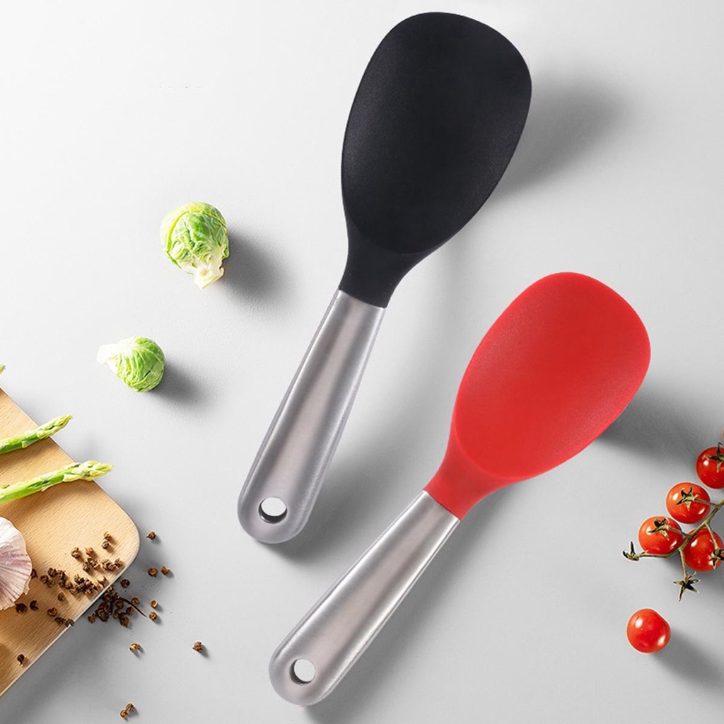 Muỗng Múc Cơm Bằng Thép Không Gỉ Tay Cầm Silicone Đa Năng