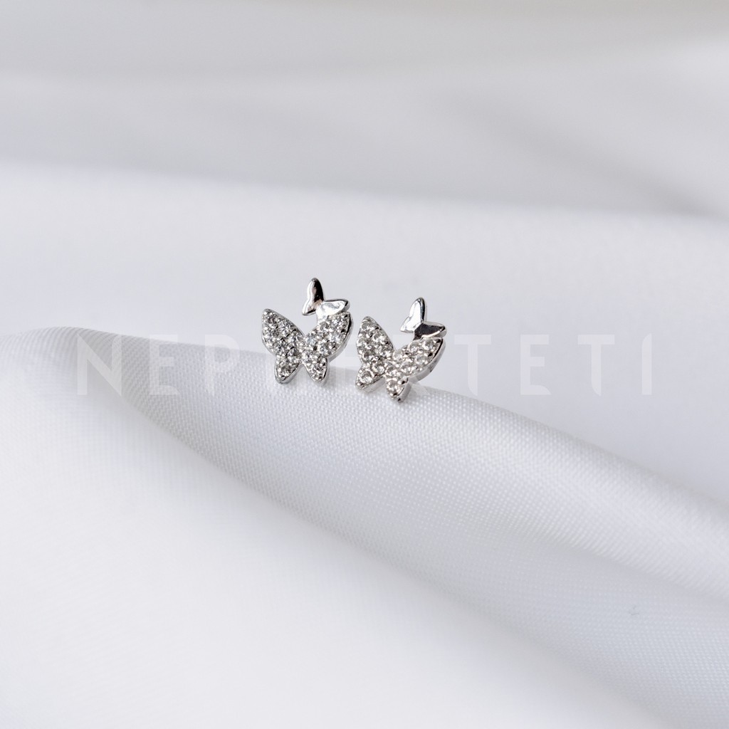 Khuyên tai bạc 925 mini - Bướm đá 6*7mm  - Nepherteti