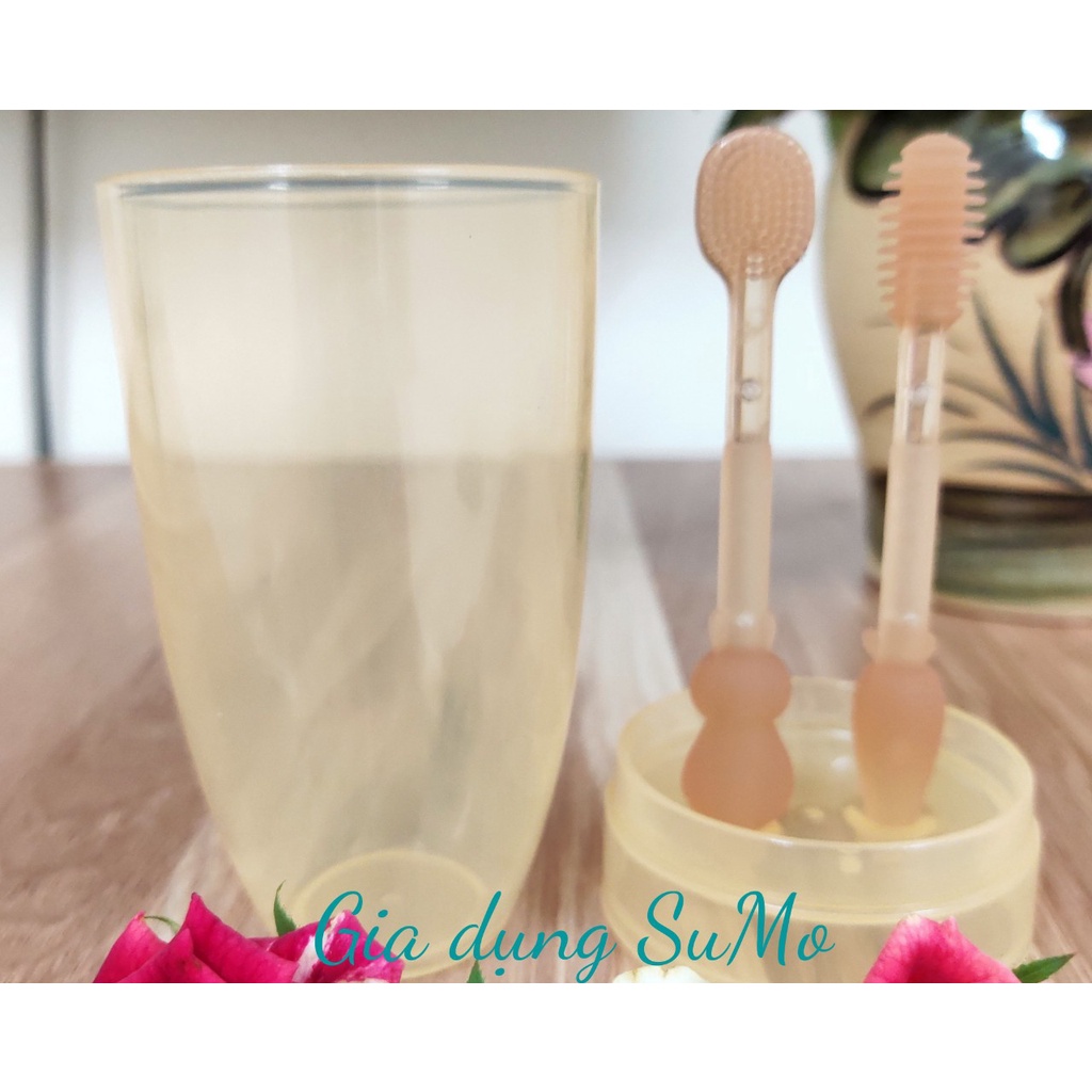 Set Rơ Lưỡi, Bàn Chải Silicon Cao Cấp, Siêu Mềm Và Đặc Biệt An Toàn Cho Bé Yêu 0-18 Tháng Tuổi, Kèm Cốc Đựng Tiện Lợi