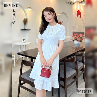Đầm cổ bèo phối ren tùng đuôi cá bemine mt5117trang