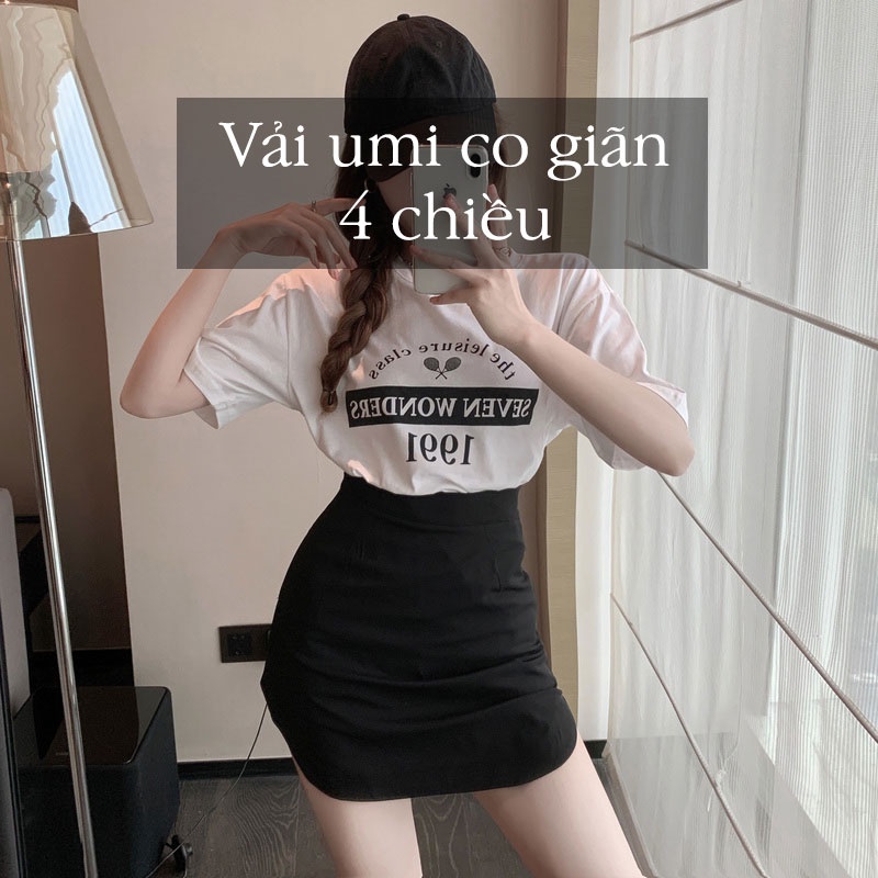Chân váy chữ A vạt bầu, chân váy ngắn lưng cao ôm bó sát body màu đen V450
