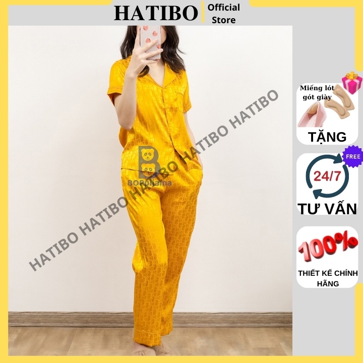 Bộ đồ ngủ nữ pizama tay ngắn cộc quần dài chất lụa, pyjama mặc nhà thoải mái- HATIBO 10