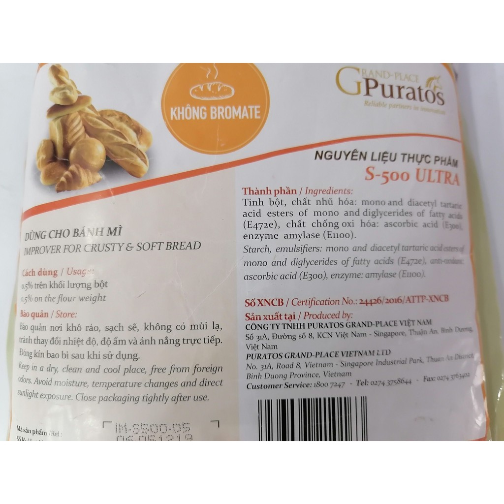 [Túi 1 Kg – ULTRA] PHỤ GIA BÁNH MÌ S500 [VN] PURATOS Improver For Crusty &amp; Soft Bread (prt-hk5)