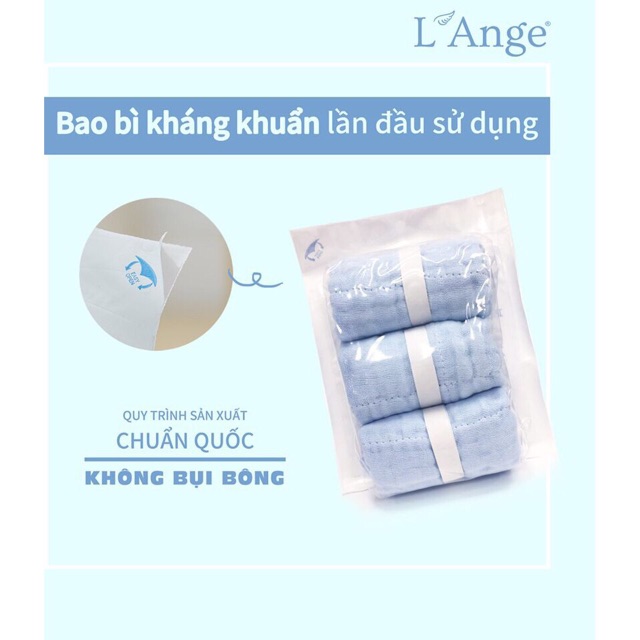 Set 3 khăn sữa vải bông L'ANGE 22x22cm, khăn sữa 9 lớp thoáng mát mềm mại cho bé - Monnie Kids