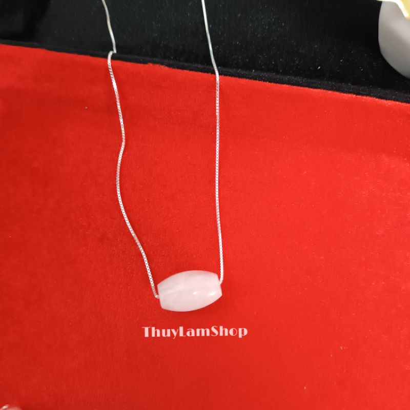 Vòng cổ dây chuyền bạc 925 vĩnh viễn bảo hành mix lu thống đá hồng đầu xuôi đuôi lọt