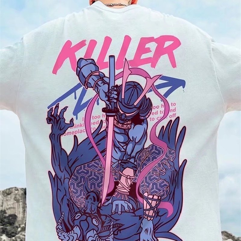 Áo Thun Tay Ngắn Dáng Rộng In Họa Tiết Hoạt Hình Phong Cách Nhật Bản Thời Trang Mùa Hè Cho Nam Và Nữ Size M-8XL