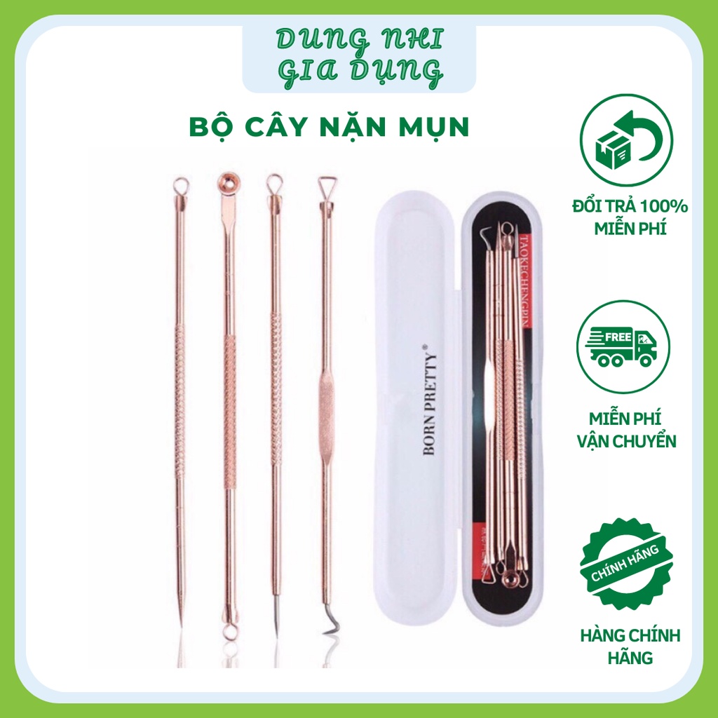 Bộ dụng cụ nặn mụn 4 cây 8 đầu Que nặn mụn đa năng chất liệu thép không gỉ cao cấp an toàn cho da