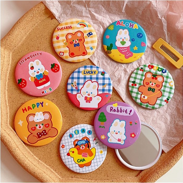 Gương mini cầm tay họa tiết hoạt hình nhiều mẫu đáng yêu, phụ kiện xinh phong cách Hàn Quốc