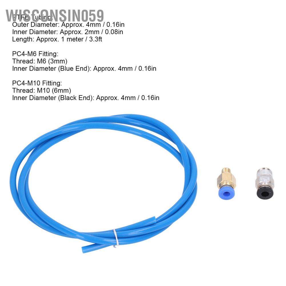 Wisconsin059 5PCS PTFE Tubes with 20PCS Pneumatic Fittings PC4‑M6 PC4‑M10 for 3D Printer 1.75mm Filament