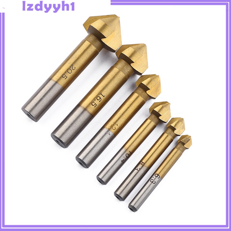 JoyDIY  6pcs 6.3mm-20.5mm Titanium Countersink Steel 90 Flute Chamfer Drill Bit