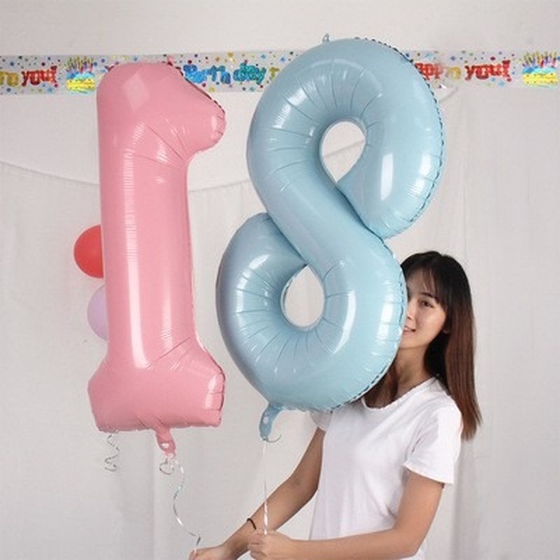 Bong Bóng Kỹ Thuật Số 32 Inch Màu Hồng Và Xanh Ngọc Trai Trang Trí Tiệc Sinh Nhật Đám Cưới