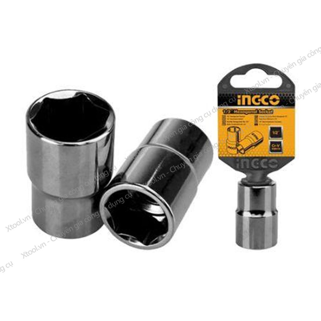 Đầu tuýp lục giác 1/2 inch đủ kích cỡ INGCO  đầu khẩu thép Cr-V siêu cứng chống rỉ sét mở bulong ốc, đầu tiếp lục giác