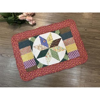 Thảm chùi chân vải cotton 60x40cm - vải ghép sao viền đỏ