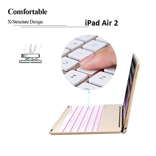 Bao da kiêm bàn phím bluetooth cho iPad Air 2 (Gold) tặng cáp sạc iPhone