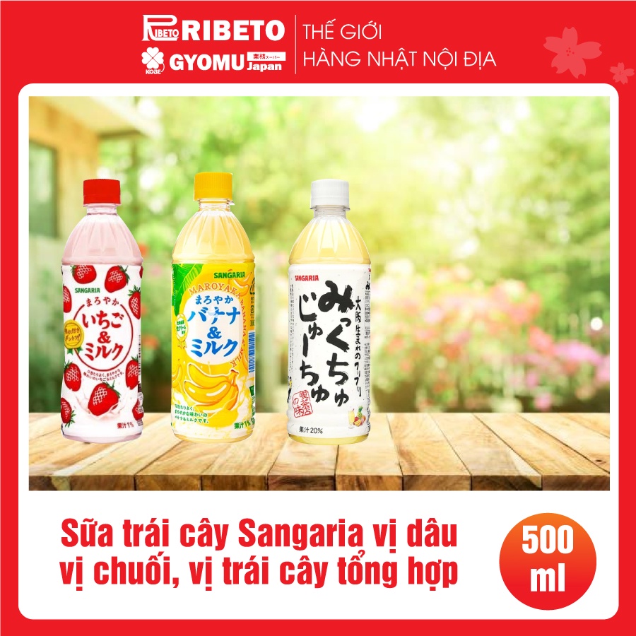 Sữa trái cây Sangaria vị dâu, chuối, trái cây tổng hợp 500ml - nội địa Nhật Bản