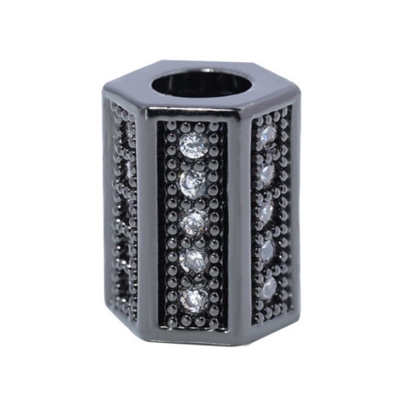 Hạt Trụ Lục Giá đính đá 1 hàng - Charm Phụ kiện trang sức xâu vòng tay nam nữ, chuỗi hạt bằng kim loại đồng zircon