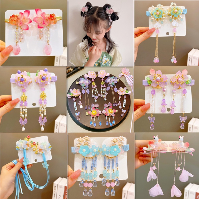 1 Cặp Kẹp Tóc Hình Thỏ/Hoa Tím Phong Cách Trung Hoa Cổ Điển Trang Trí Tóc Cho Bé Gái
