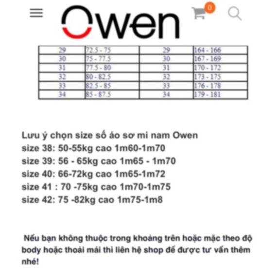 XẢ ÁO LẺ SIZE - Áo sơ mi cộc tay Owen 20629 size 38