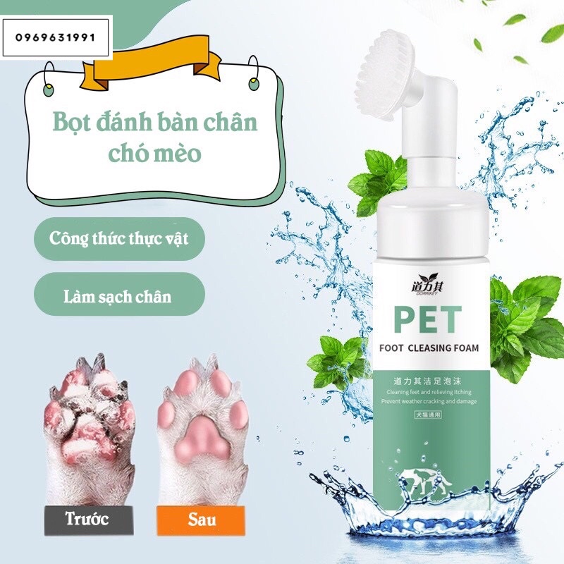 Dụng cụ làm sạch bàn chân cho thú cưng - bọt rửa chân cho chó mèo 150ml