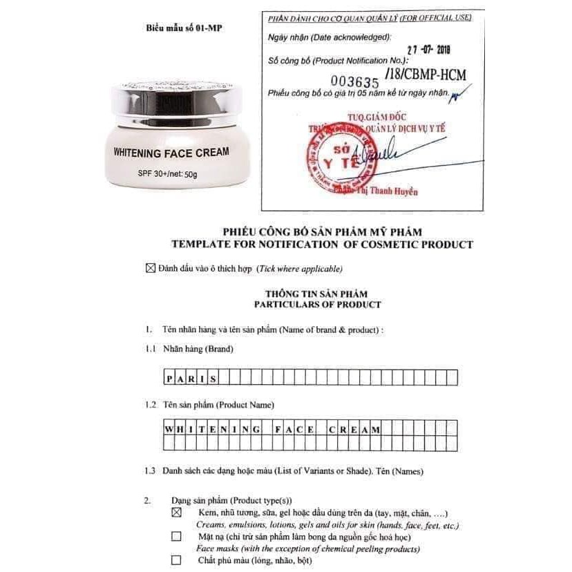Kem Dưỡng Trắng Da Nâng Tone Paris Whitening Face Cream  Dưỡng Ẩm Chống Lão Hoá | BigBuy360 - bigbuy360.vn