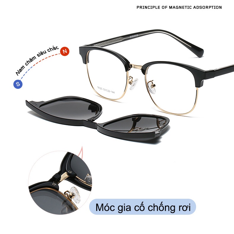 Gọng kính cận râm vuông phân cực nam nữ Club Master 18020 ( tặng kèm thẻ thử phân cực )